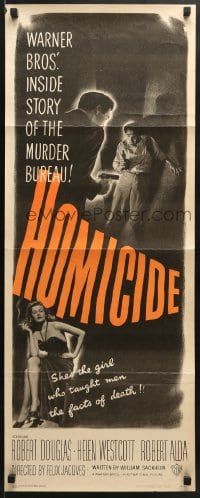 5t164 HOMICIDE insert 1949 sexy smoking Helen Westcott is the girl who taught men facts of death!