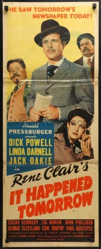 5t187 IT HAPPENED TOMORROW insert 1944 Dick Powell, Linda Darnell, Jack Oakie, directed by Rene Clair
