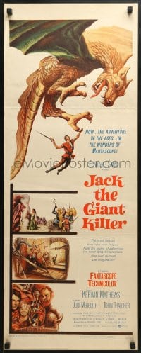 5t192 JACK THE GIANT KILLER insert 1962 fantasy art of Kerwin Mathews battling dragon from book!