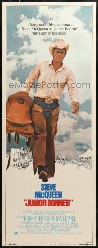 5t196 JUNIOR BONNER insert 1972 full-length rodeo cowboy Steve McQueen carrying saddle!