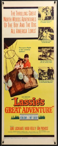 5t212 LASSIE'S GREAT ADVENTURE insert 1963 most classic Collie dog & boy in hot air balloon!