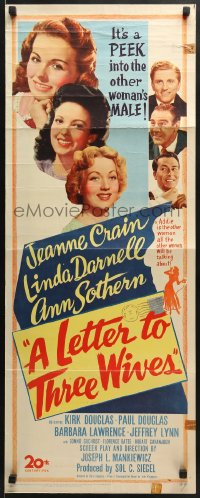 5t219 LETTER TO THREE WIVES insert 1949 Jeanne Crain, Linda Darnell, Ann Sothern, Kirk Douglas!