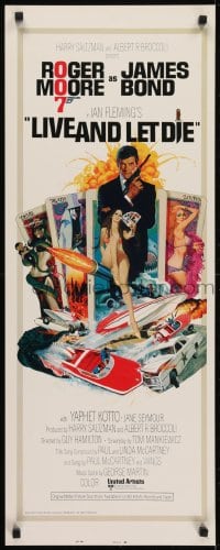 5t224 LIVE & LET DIE East Hemi insert 1973 art of Roger Moore as James Bond by Robert McGinnis!