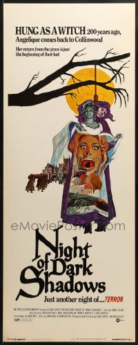 5t271 NIGHT OF DARK SHADOWS insert 1971 wild freaky art of the woman hung as a witch 200 years ago!
