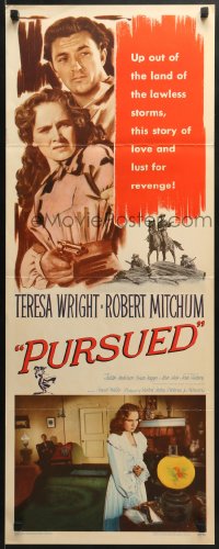 5t326 PURSUED insert 1947 great full-length image of Robert Mitchum & Teresa Wright!