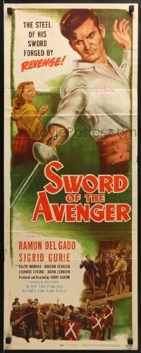 5t431 SWORD OF THE AVENGER insert 1948 his sword strikes to avenge the woman cruelly torn from his arms!