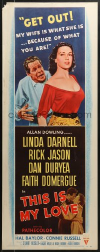 5t447 THIS IS MY LOVE insert 1954 Dan Duryea hates Faith Domergue for what she did to his wife!