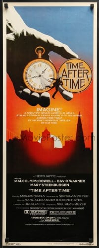 5t449 TIME AFTER TIME insert 1979 Malcolm McDowell as H.G. Wells, David Warner as Jack the Ripper!