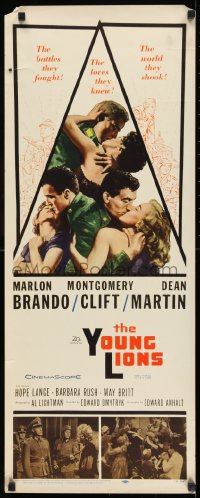 5t494 YOUNG LIONS insert 1958 art of Nazi Marlon Brando, Dean Martin & Montgomery Clift!