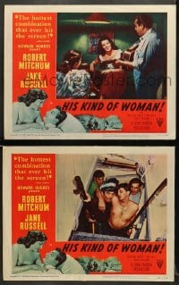5w875 HIS KIND OF WOMAN 2 LCs 1951 Robert Mitchum, sexy Jane Russell, Vincent Price, Howard Hughes!