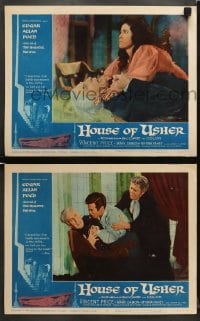5w880 HOUSE OF USHER 2 LCs 1960 great images of Myrna Fahey, Vincent Price, Edgar Allan Poe!