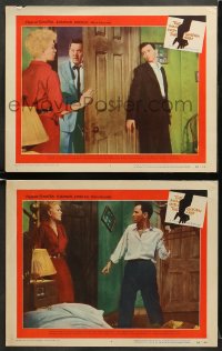 5w914 MAN WITH THE GOLDEN ARM 2 LCs 1956 Arnold Stang, Eleanor Parker, Frank Sinatra, Saul Bass art!