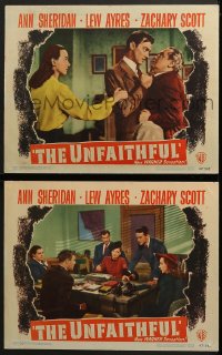 5w983 UNFAITHFUL 2 LCs 1947 sexy Ann Sheridan, Lew Ayres, Zachary Scott, love triangle film noir!
