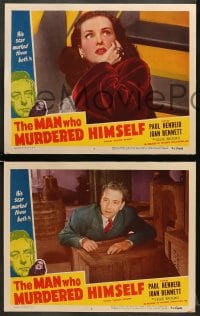 5w598 HOLLOW TRIUMPH 4 LCs R1953 Paul Henreid, Joan Bennett, The Man Who Murdered Himself!