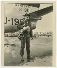 5x468 JET PILOT 8.25x9.5 still 1957 John Wayne in uniform holding his gear by U.S. Air Force jet!