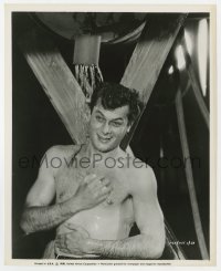 5x504 KINGS GO FORTH 8x10 still 1958 close up of barechested Tony Curtis taking a shower!