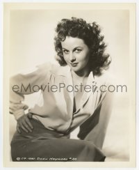 5x876 SUSAN HAYWARD 8x10 still 1940s sexy seated portrait with shirt partially unbuttoned!