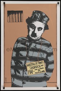 5y085 MUESTRA DE FILMES SALVADOS POR FIAF silkscreen Cuban 1990 Coll art of Chaplin in prison!