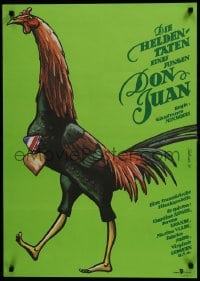 5y584 EXPLOITS OF A YOUNG DON JUAN East German 23x32 1989 cool art of rooster w/medal, Schallman!