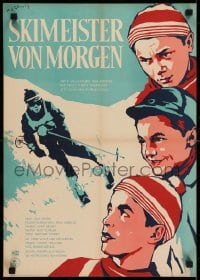5y663 SKIMEISTER VON MORGEN East German 17x23 1957 Ralf Kirsten, cool sports ski action artwork!