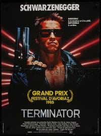 5y208 TERMINATOR French 24x32 1985 close up of classic cyborg Arnold Schwarzenegger with gun!