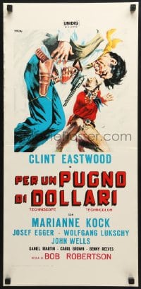 5y892 FISTFUL OF DOLLARS Italian locandina R1970s different artwork of generic cowboy by Symeoni!