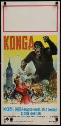 5y918 KONGA Italian locandina 1961 great artwork of giant angry ape terrorizing city, different!