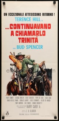 5y988 TRINITY IS STILL MY NAME Italian locandina 1971 art of cowboy Terence Hill relaxing on horse!