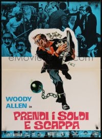 5y844 TAKE THE MONEY & RUN Italian 27x37 pbusta 1972 director & star Woody Allen on chain gang!