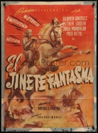 5y010 EL JINETE FANTASMA Mexican poster 1946 Rafael Portas, striking art of rearing horse!
