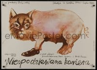 5y721 DOUBLE Polish 26x37 1980 Nikolai Volev's Dvoynikat, Ploza-Dolinski art of cat-pig w/shoe!