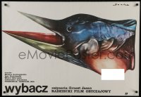 5y726 FORGIVE ME Polish 27x38 1987 Russian, bizarre Procka & Socha fish/bird w/bare breast artwork!
