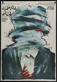 5y733 HERO OF THE YEAR Polish 26x38 1987 crazy art of man in suit by Witold Dybowski!
