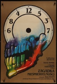 5y739 HUNGER Polish 26x39 1984 bizarre Wieslaw Walkuski artwork of colorful skull clock!