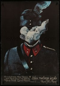 5y753 LESSON OF A DEAD LANGUAGE Polish 27x39 1980 soldier with smoke for a face by Swierzy!
