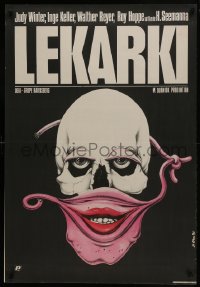 5y816 WOMEN DOCTORS Polish 26x39 1985 bizarre Jakub Erol art of skull w/female mask!