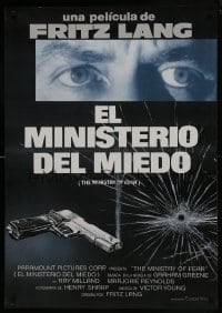 5y065 MINISTRY OF FEAR Spanish R1989 Fritz Lang, Ray Milland's eyes, different art of gun!