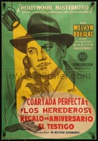 5y070 STEVE RANDALL Spanish 1950s cool art of Hollywood detective Douglas on phone w/smoking gun!