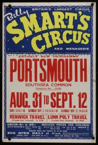 5z354 BILLY SMART'S CIRCUS 20x30 English circus poster 1970s Britain's largest circus, great info!