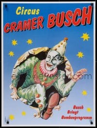 5z362 CIRCUS CRAMER BUSCH 24x32 German circus poster 1980s clown bursting though the poster!