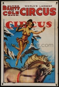 5z370 CLYDE BEATTY - COLE BROS CIRCUS 28x42 circus poster 1965 woman on brown horse!