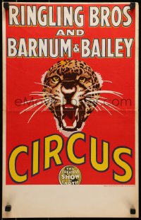 5z375 RINGLING BROS & BARNUM & BAILEY CIRCUS 14x22 circus poster 1960s art of big cat roaring!