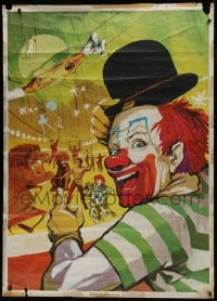 5z006 UNKNOWN CIRCUS POSTER 39x55 Italian circus poster 1960s art of clowns and circus act!