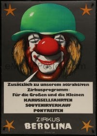 5z007 ZIRKUS BEROLINA 32x45 East German circus poster 1985 great close-up art of smiling clown!