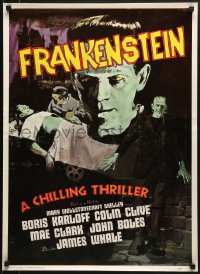 5z909 FRANKENSTEIN 21x29 commercial poster 1976 Karloff as the monster from 1960s re-release one sheet!