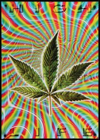 5z913 HIGH LIFE 24x33 English commercial poster 2001 Ziewe computer design of a marijuana leaf!