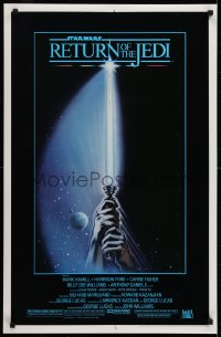 5z933 RETURN OF THE JEDI 22x34 commercial poster 1983 art of hands holding lightsaber by Reamer!