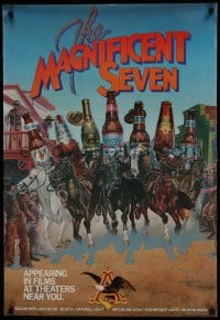 5z469 ANHEUSER-BUSCH 24x35 advertising poster 1980s cowboy western art, The Magnificent Seven!