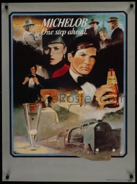 5z468 ANHEUSER-BUSCH 23x31 advertising poster 1982 M. Pate railroad train spy art, One Step Ahead!