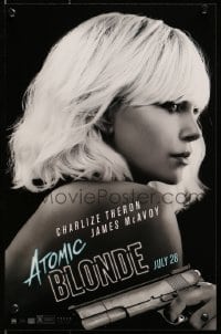 5z848 ATOMIC BLONDE mini poster 2017 great close-up portrait of sexy Charlize Theron with gun!